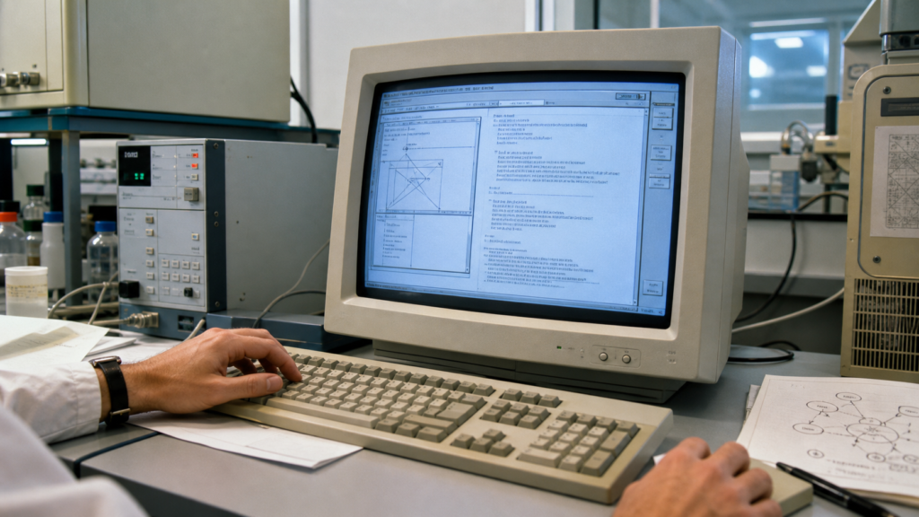 Computadora de los años noventa que evoca el origen de la World Wide Web